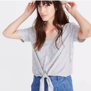 Madewell Striped Shirt with tie front in Denim Blue and white